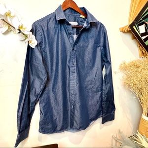 Camoufleur Navy Blue button down fashion shirt chemise oxford denim style